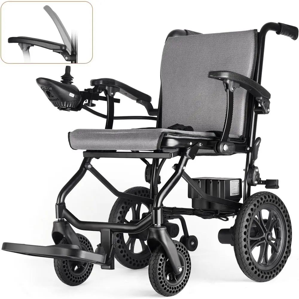 

Portable Folding Electric Wheelchair with Removable Battery for Seniors (30 lbs, Gray)