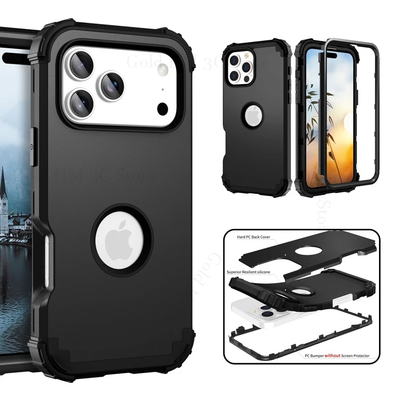 

3 in1 Hybrid Armor Shockproof Rugged Case For iPhone 17 Air 16 Pro Max Heavy Duty Protection Back Cover For Apple 17Pro 16 15 14