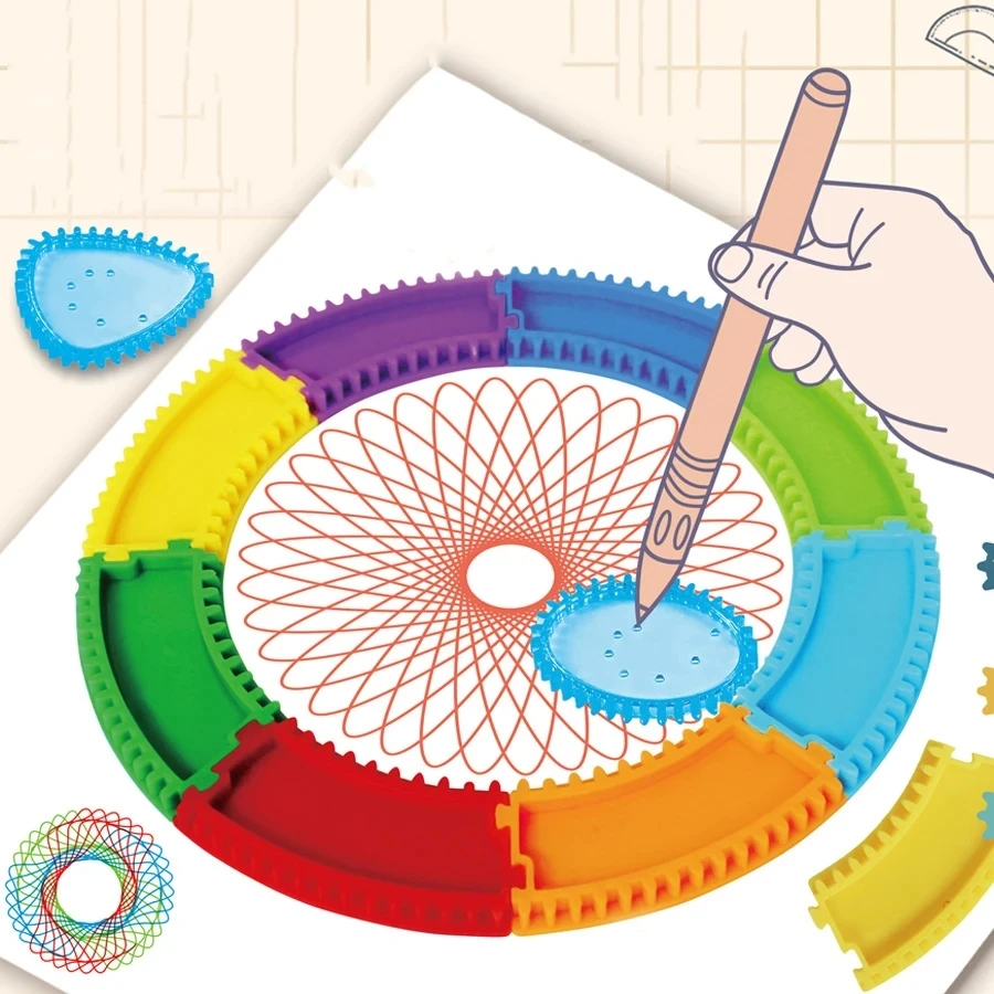 재미있는 스피로그래프 드로잉 장난감 세트, 맞물림 기어 및 플레이트 기하학 자, 창의적인 교육용 어린이 DIY 아트 공예 자 장난감