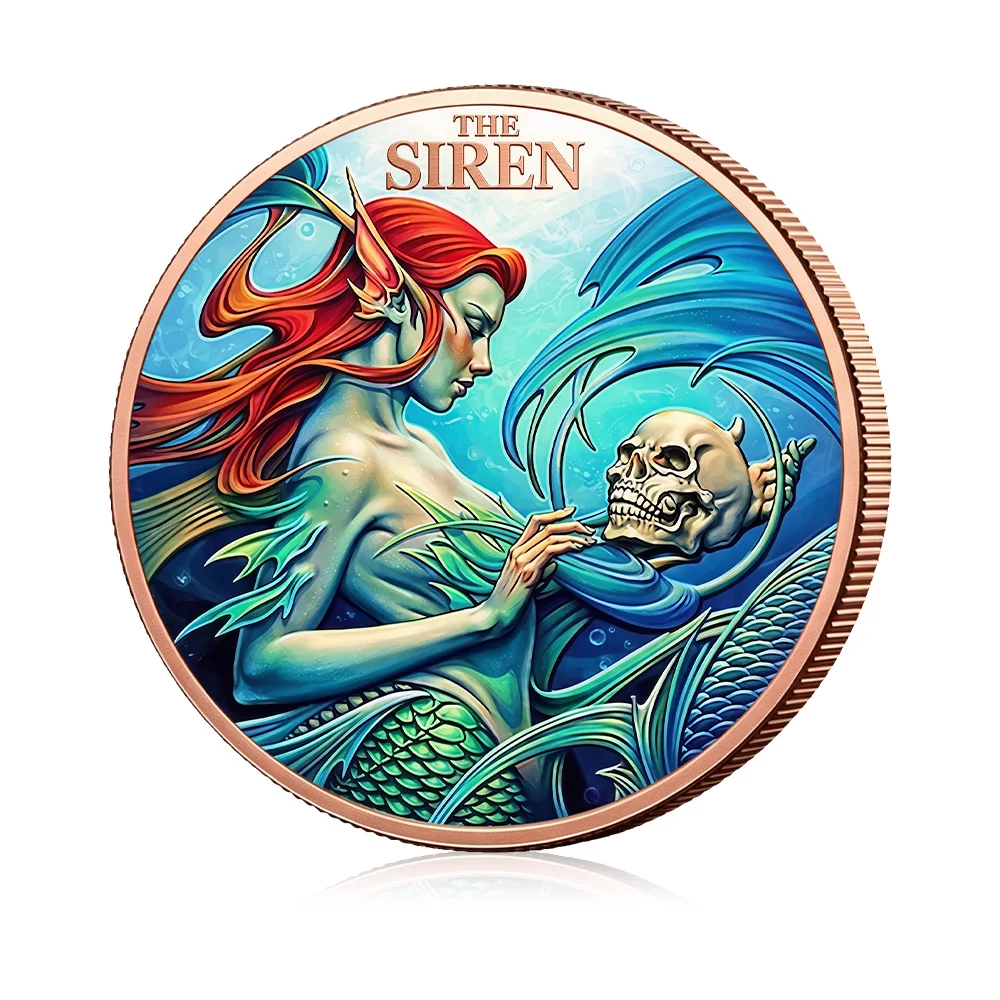 5 OZ .999 Fine Copper Coin The Siren Mermaid Skull Underwater Ocean Mermaid Challenge Coin Nautical Collection Souvenir Gift