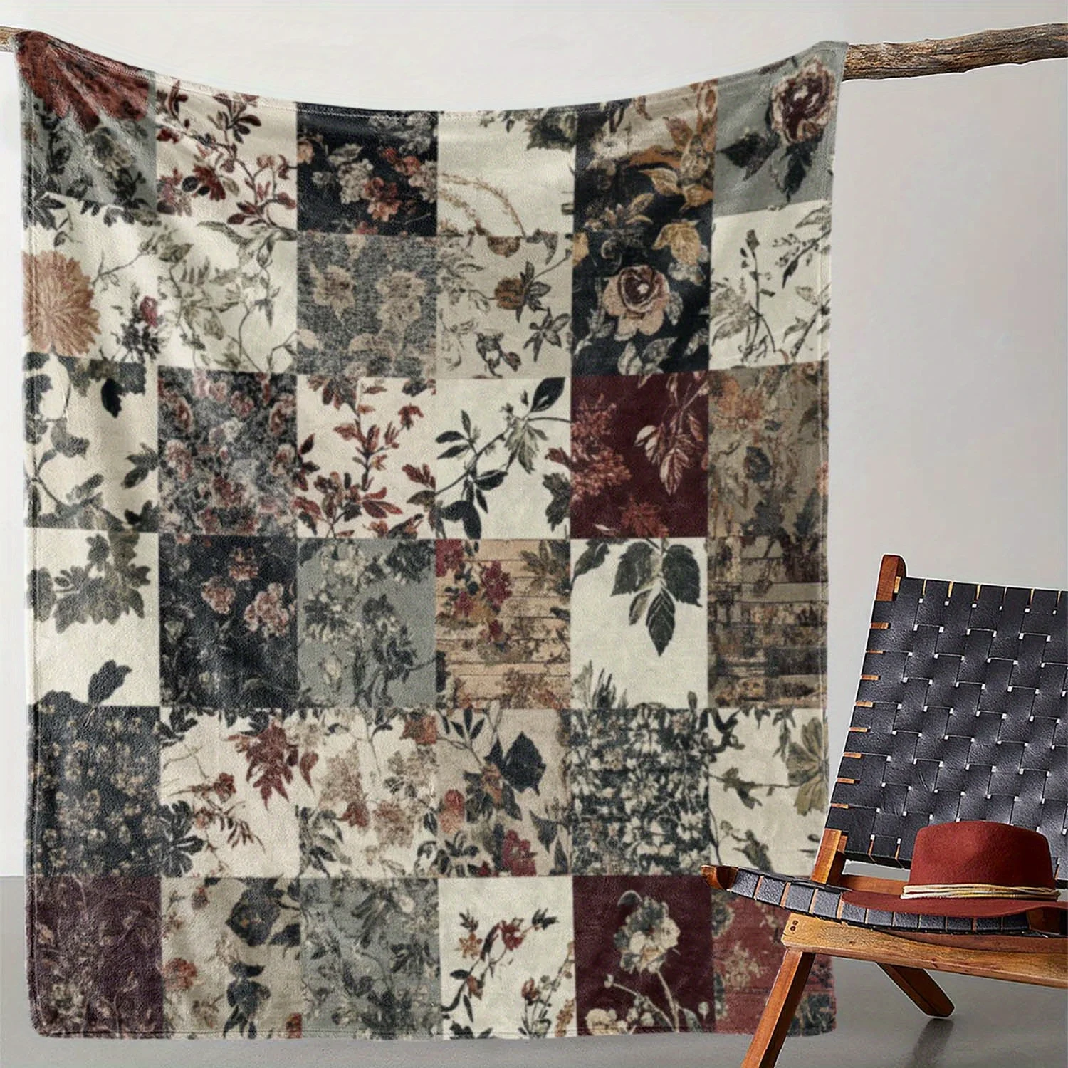Vintage Floral Patchwork Throw Blanket Cozy Decorative Throw for Sofa Bedding Boho Home Decor