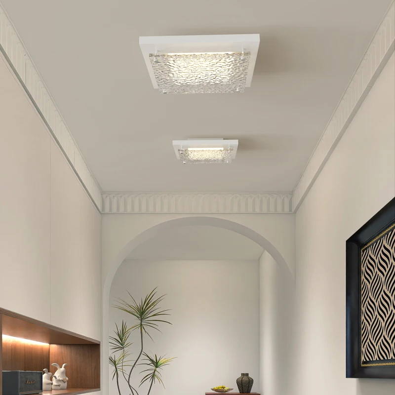 Square Textured Glass Ceiling Light White Casing Design For Entrance Passage Balcony Soft Warm Interior Decoration Lamp