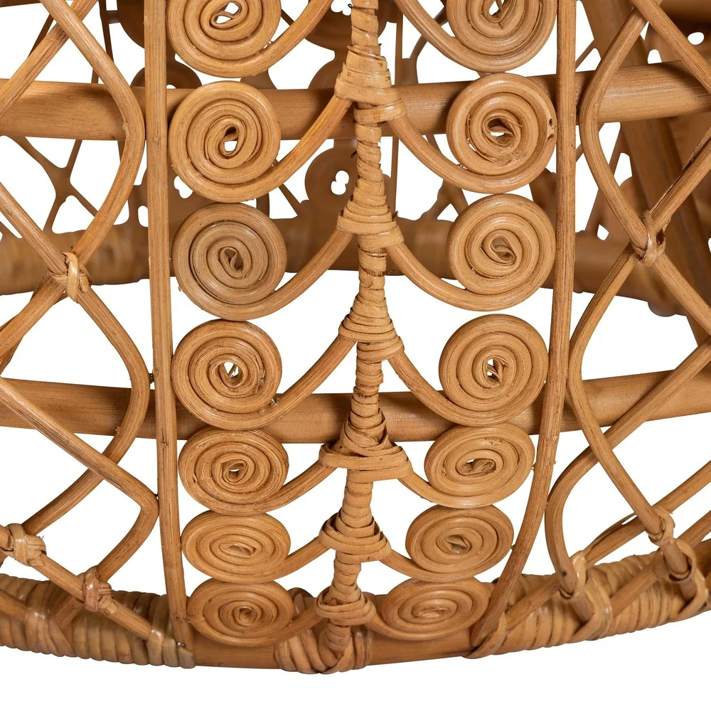 Bohemian Natural Rattan Coffee Table Round Openwork Design Lightweight Fully Assembled Indoor Use Geometric Curled Base