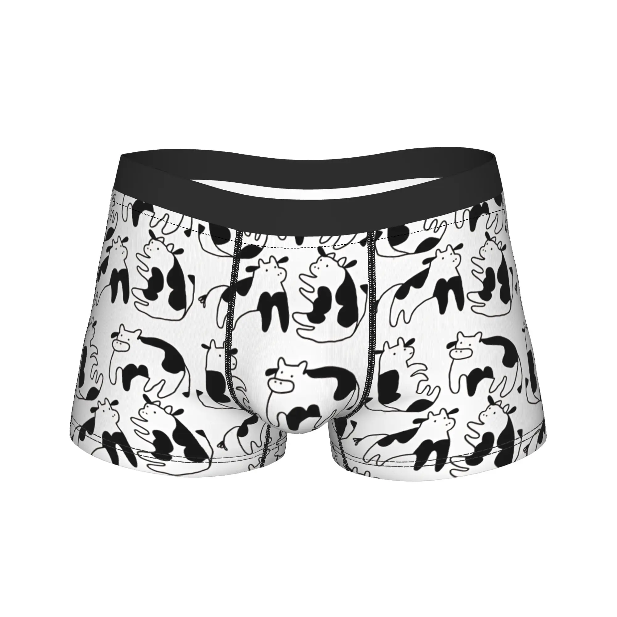 Simple Line Drawing Cartoon Cow Underwear  Males Panties Print Comfortable Boxershorts Trenky Shorts Briefs Big Size 2XL