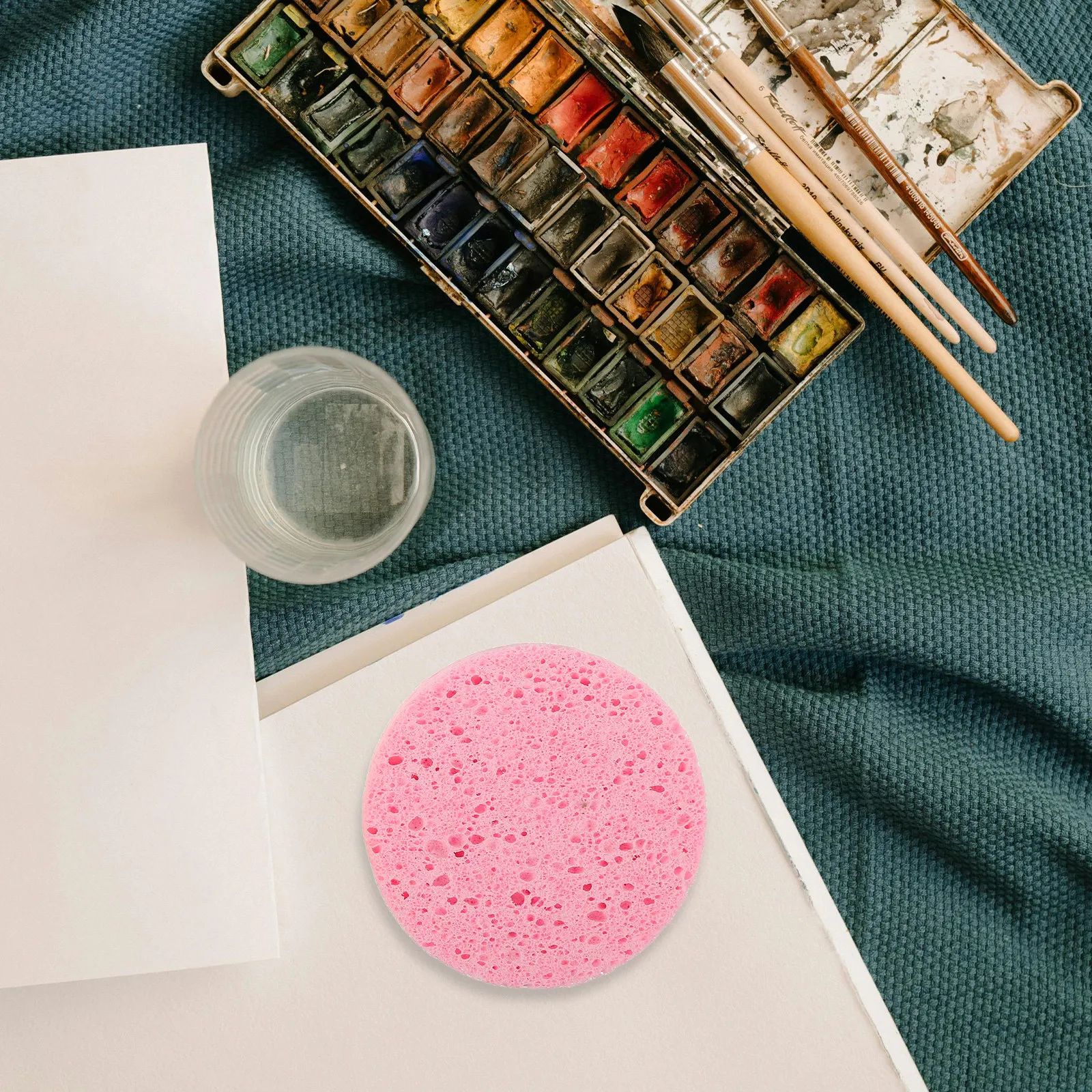 4Pcs Round Sponge Paint Brush Water Absorbing Sponge for Watercolor Painting Cleaning Brushes Delicate Paper Protection Craft