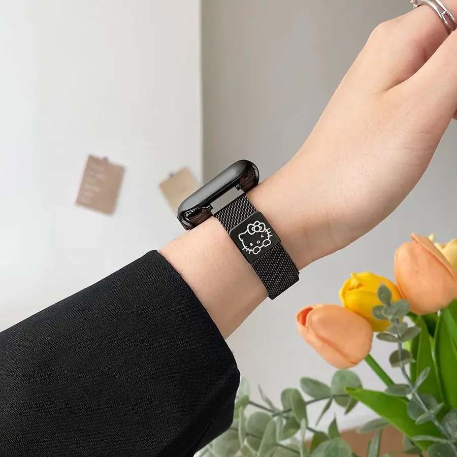 Sanrio Hello Kitty correa de metales para Apple Watch Band 38/40/41/42/44/45/49mm IWatch Apple Watch 8 7 6 5 SE pulsera de lujo de Anime