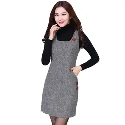 Spring Autumn Woolen Dress Women Plus size Sleeveless Vest Dress Slim Wild Korean Women's Round neck A word Lattice Dress B525