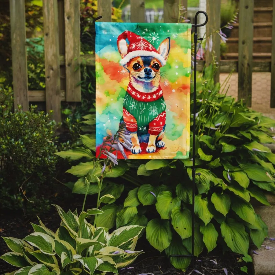 Chihuahua Natale Giardino Bandiera Cassetta postale Bandiera Drative Cortile Bandiera Banner Fuori Patio Opera d'arte Cortile Letti di fiori Giardino Dimensioni Multic