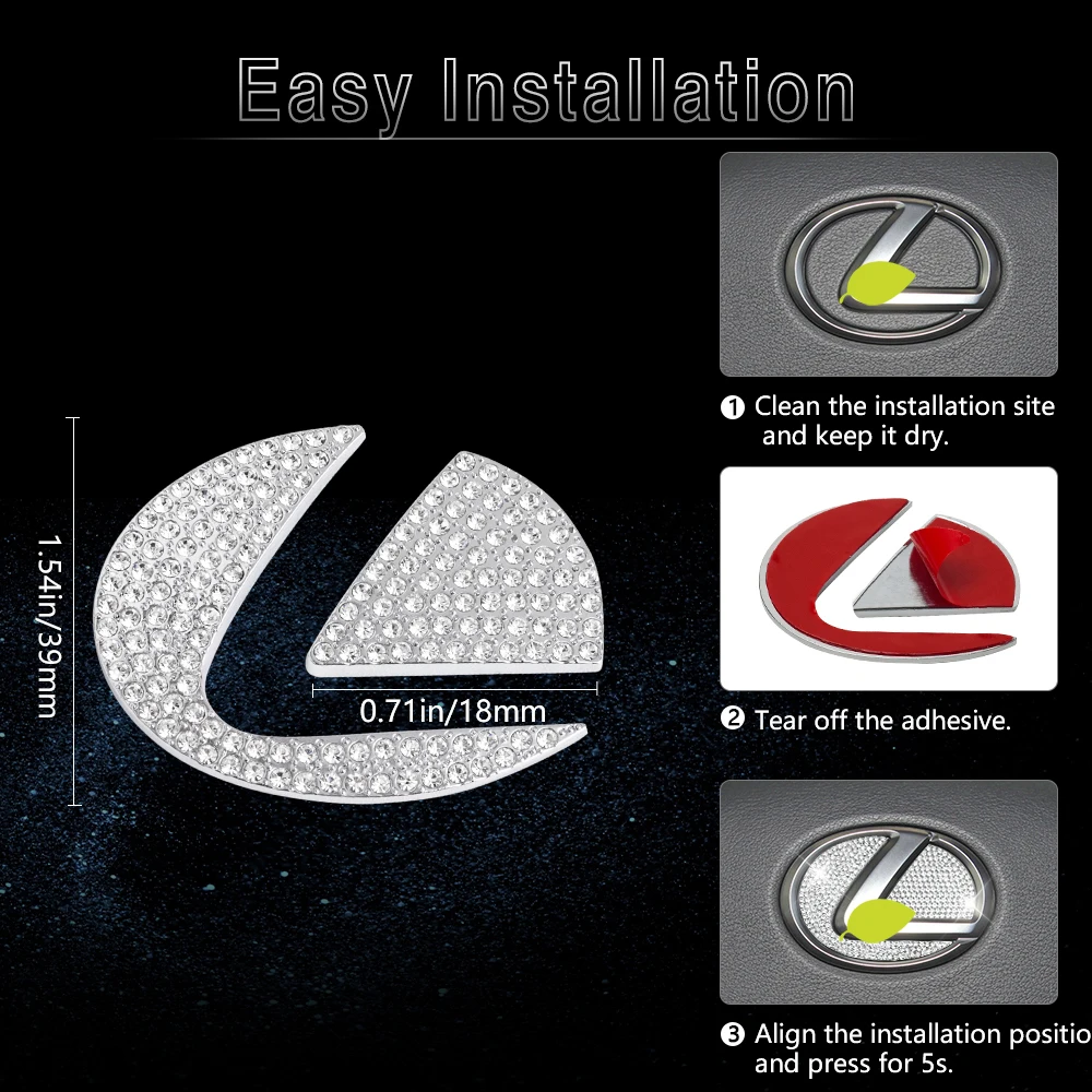 DIYSMART for Lexus Accessories Bling Steering Wheel Logo Emblem Cover NX RX IS ES GX GS LC LS UX Sticker Decals Crystal Silver - view 3