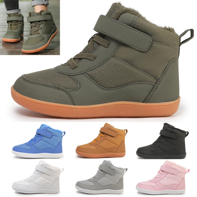 Children's winter snow boots for boys and girls, wide toe barefoot snow boots, children's high-top cotton shoes, sneakers