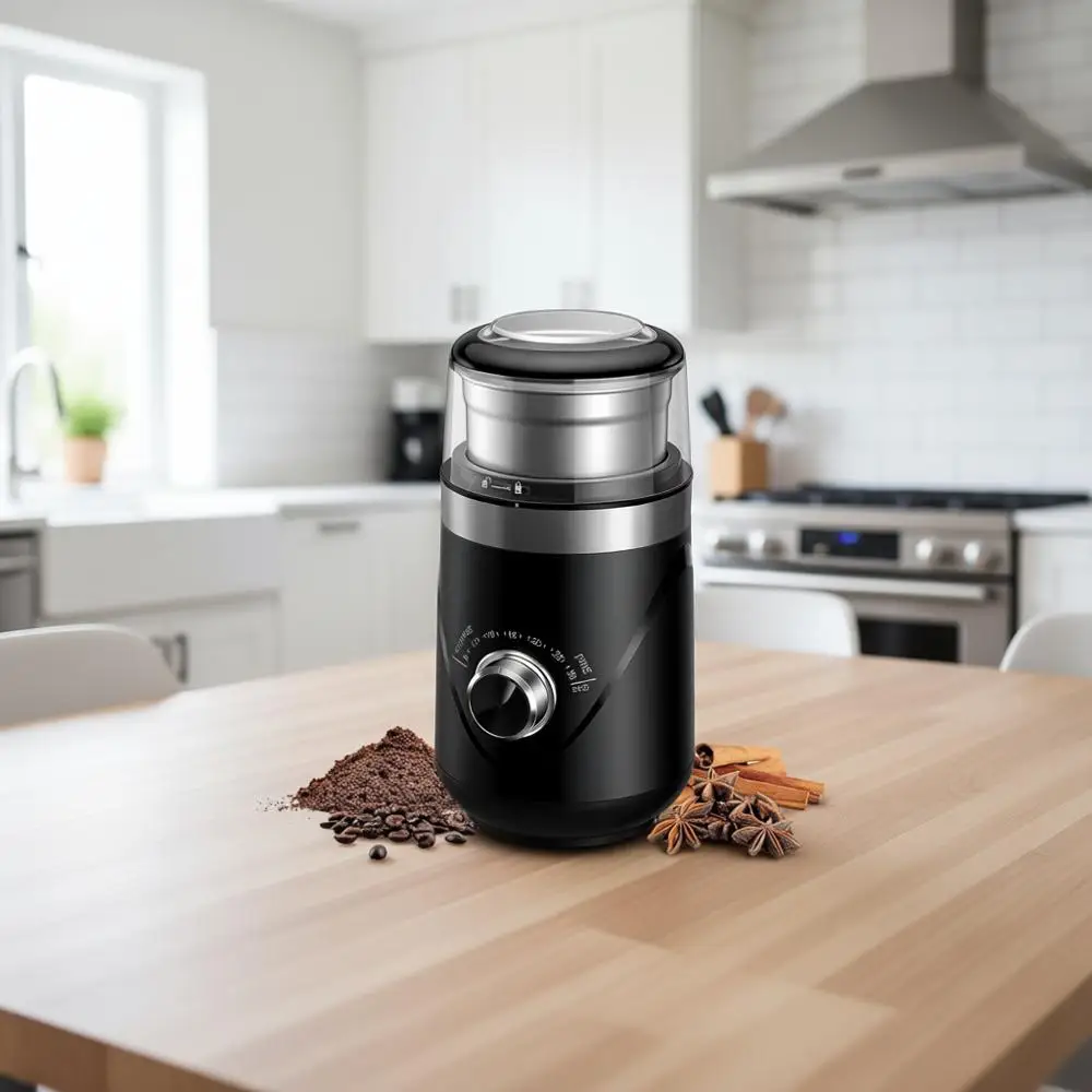 

Super Silent Blade Coffee Grinder, Timed Grind Control, Adjustable Coarse to Fine, Removable Stainless Steel Bowl