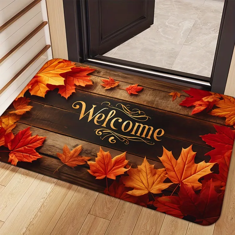 Autumn Maple Leaf Welcome Door Mat Kitchen Mat Entrance Laundry Sink Home Farmhouse Seasonal Holiday Kitchen Decoration Carpet