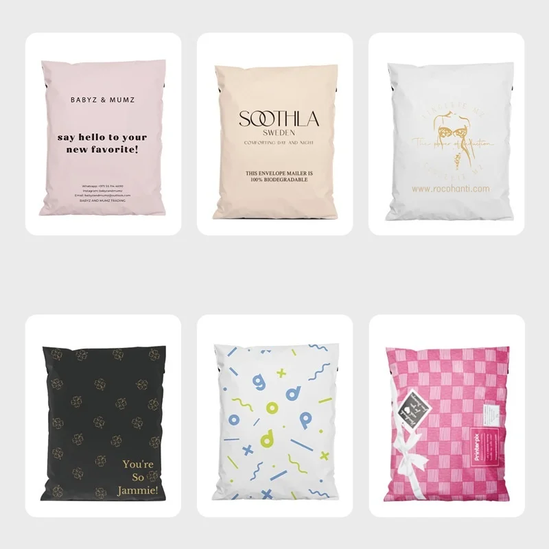 100Pcs Custom LOGO Printed Poly Mailers Mail Bag With Handle Plastic Shipping Mailing Bag Envelopes Courier Gift Packaging Bags