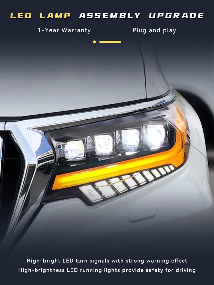 

Новейший стиль для Toyota Prado 2018-2021 LC150, передние фары, светодиодный сигнал DRL, фара HID, линза проектора, ремонт, автоинструмент, аксессуар