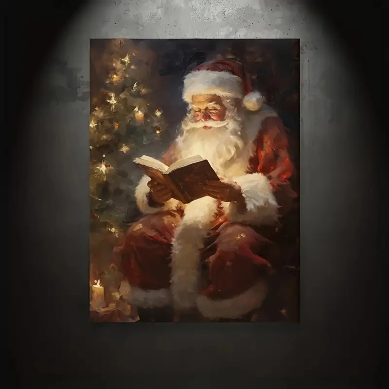 

1pcs Festive Santa Claus Reading Christmas Letters Canvas Warm Festival Decoration, Living Room, Bedroom, Christmas Home Decor