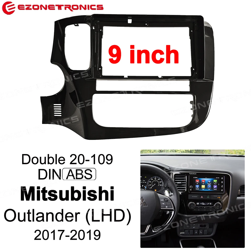 9inc For Mitsubishi Outlander 2017-2019 Car Fascia Frame Audio Fitting Adaptor Dash Trim Kits Facia Panel Double Radio Player