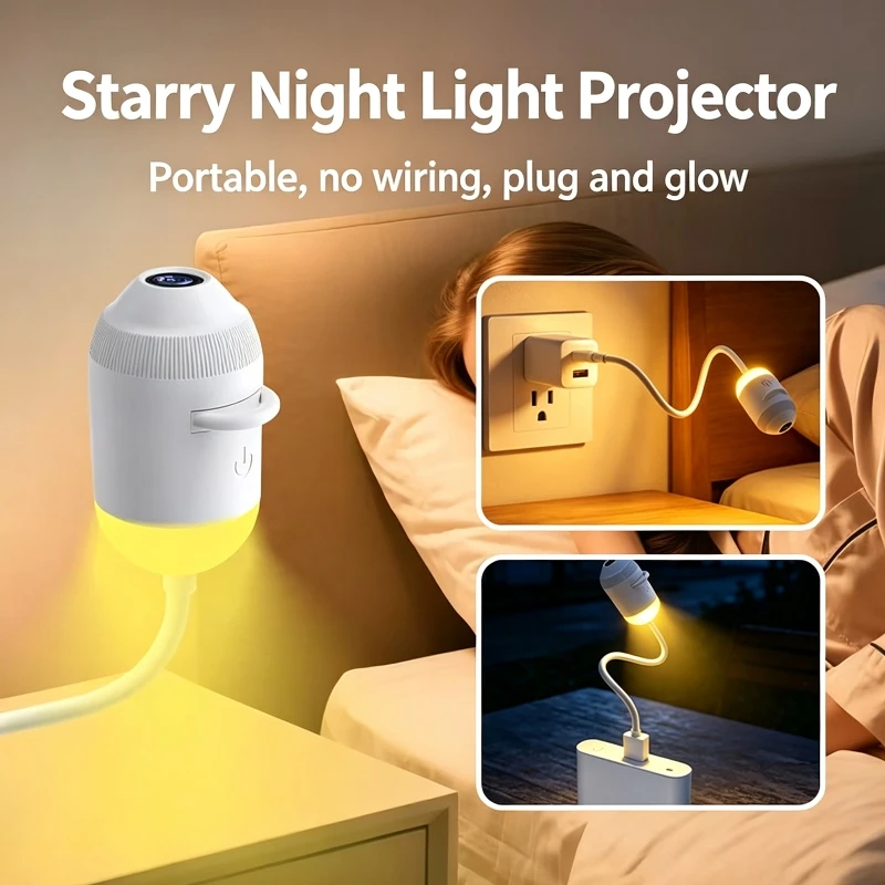 Portable Car USB Starry Sky Night Light HD Smart Dynamic Holographic Light Projector Galaxy Projector Films Atmosphere Lamp