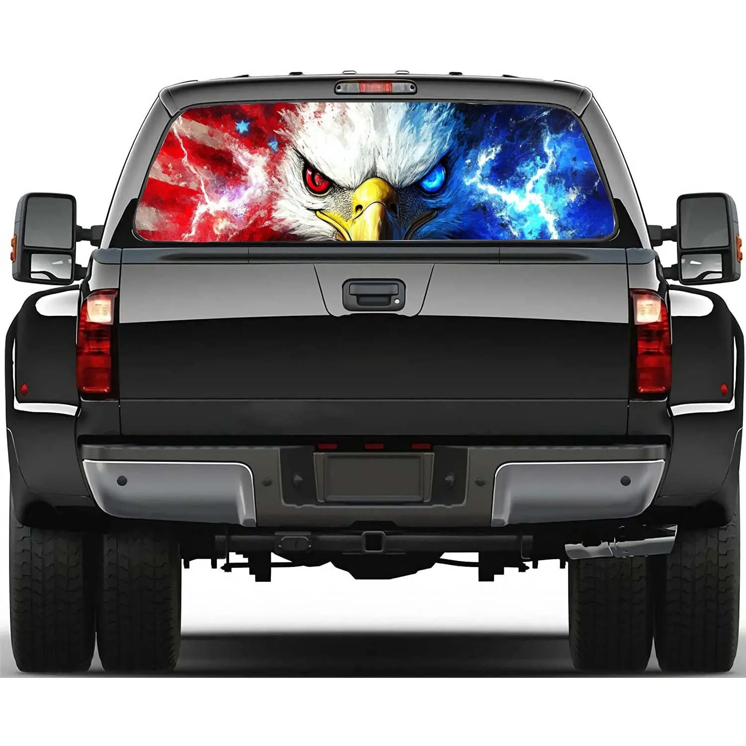 

American Flag Eagle with Lightning Car Rear Windshield Sticker Truck Rear Window See Through Perforated Back Window Vinyl Decal