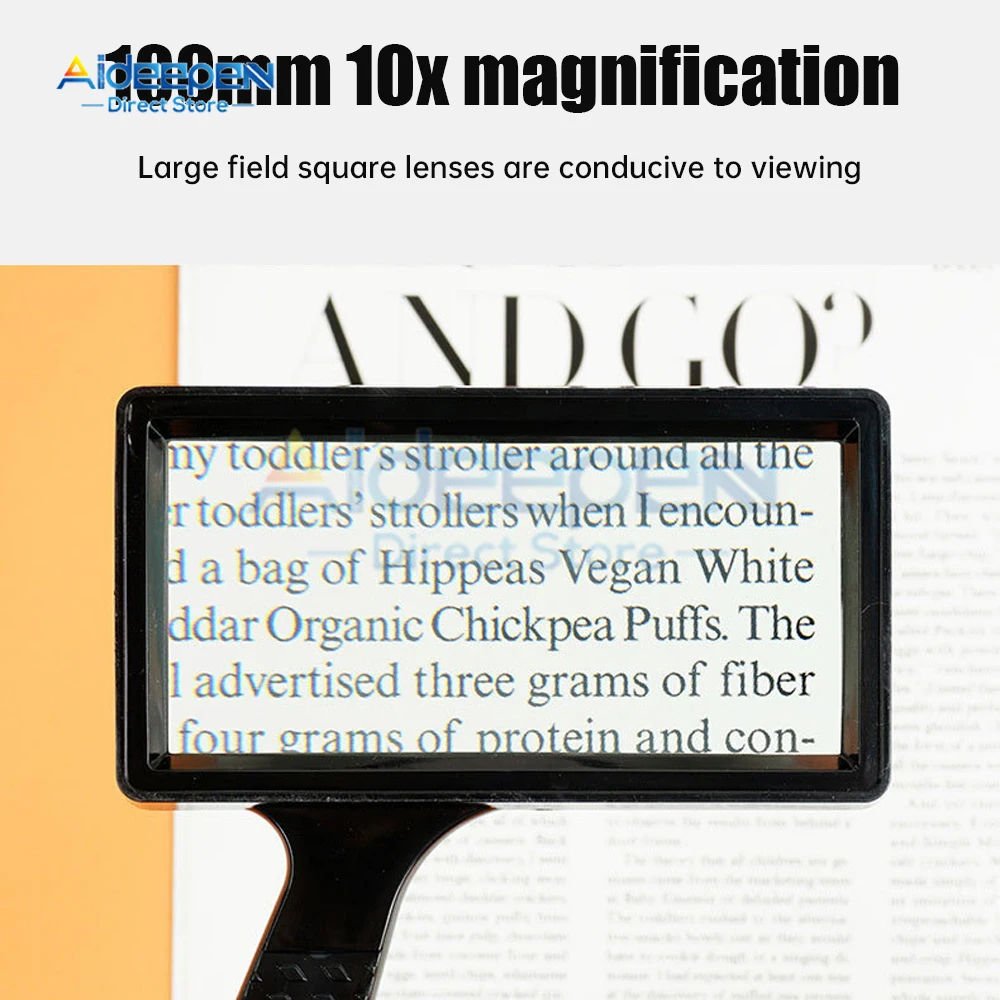 High Quality Portable Handheld High Definition Rectangle Reading 10X Magnifier Glass Lens Loupe for Old People Reading Magnifier