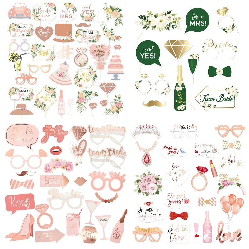 

1 Set Team Bride Paper Party Photo props Bride To Be Wedding Party Bride Shower Hen Party Photo Decoration Supplies