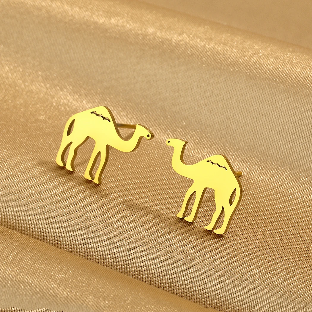 Stainless Steel Ear Studs Desert Camel Earrings for Women Fashion Studs Men\'s Punk Black Natural Inspired Animal Lover Jewelry