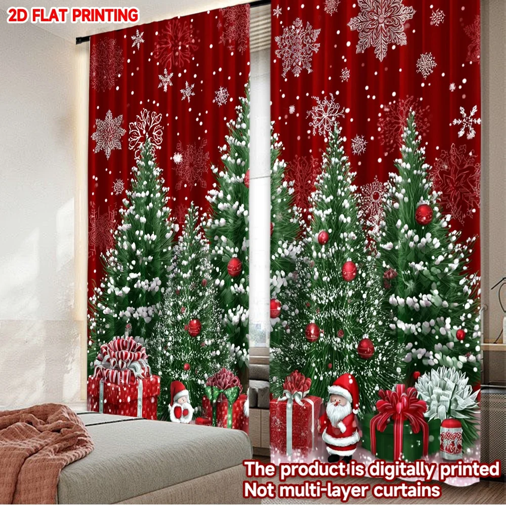 2D الطباعة المسطحة 2PCS ستائر عيد الميلاد العصرية عيد الميلاد سانتا كلوز شجرة عيد الميلاد الرقمية المطبوعة البوليستر الستائر #1
