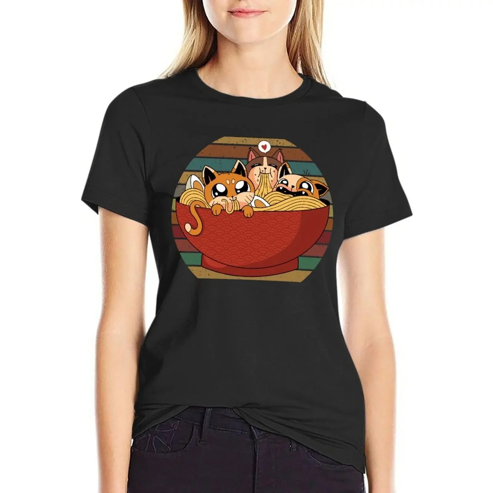 

Powered By Ramen Cat Sunset Retro T-Shirt new edition cute clothes customs design your own cute t-shirts for Women