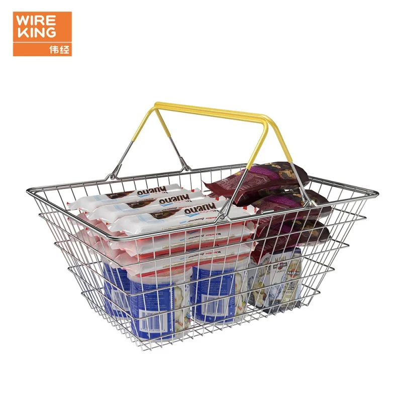 custom.Custom Supermarket Shopping Basket Retail Grocery Store Metal Wire Shopping Basket With Handles
