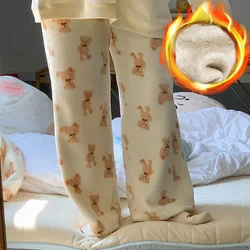 Cartoon Bear Print Pajama Pants Casual Home Trousers Women Girl Kawaii Cute Christmas Homewear Y2K Fluffy Thick Fannel Sleepwear