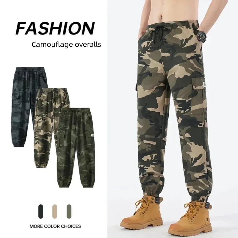 

Camouflage workwear pants for men American streetwear brand multi pocket pants for men loose and tight-fitting casual pants
