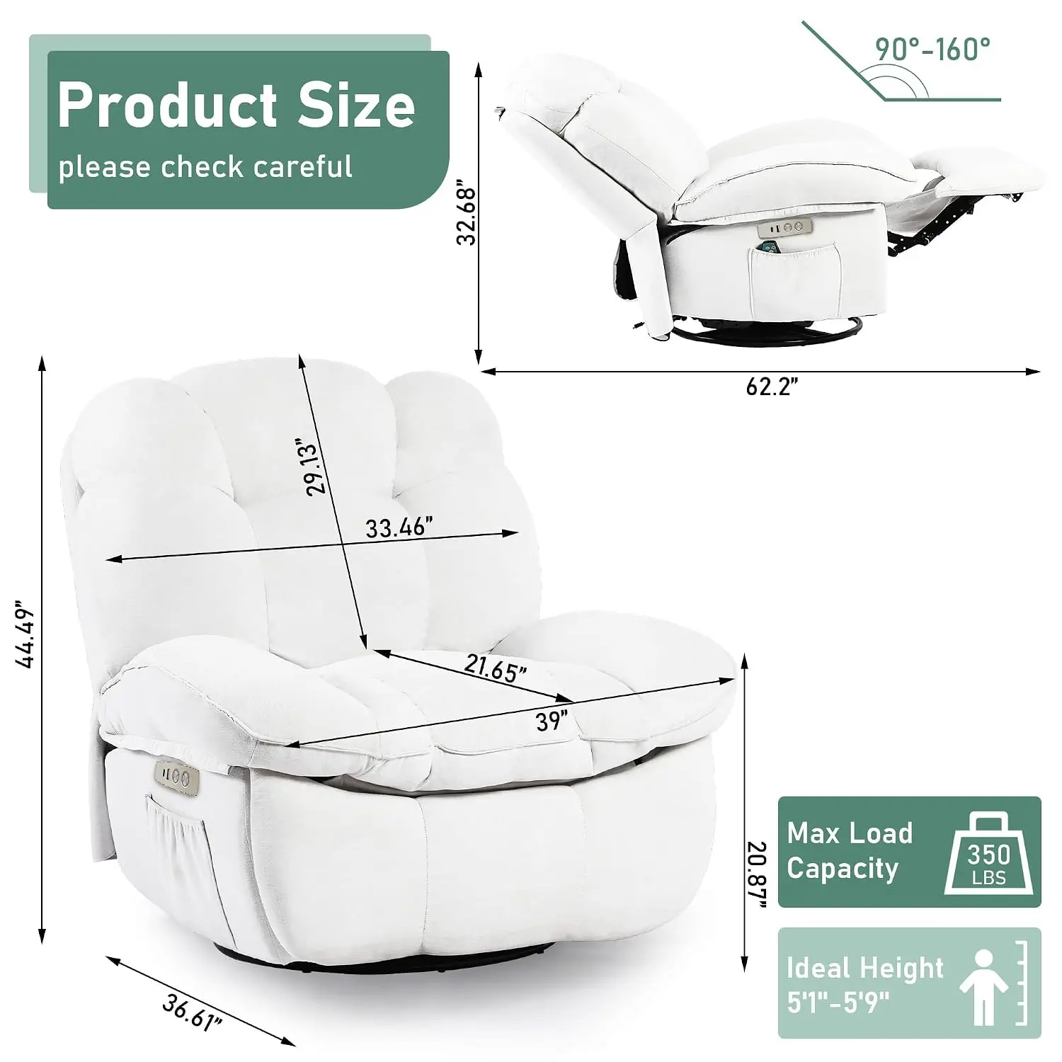 Electric Recliner Chairs for Adults, Swivel Rocker Recliner with Massage and Heat, Power Recliner Chair with, Customized