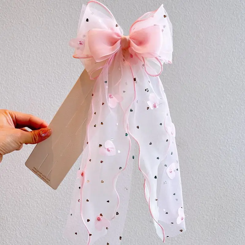 Accesorio para el cabello con lazo de malla, Pinza para el cabello infantil, Pinza para el cabello de princesa, Diadema de cola de caballo de hada para niña, Pinza superior