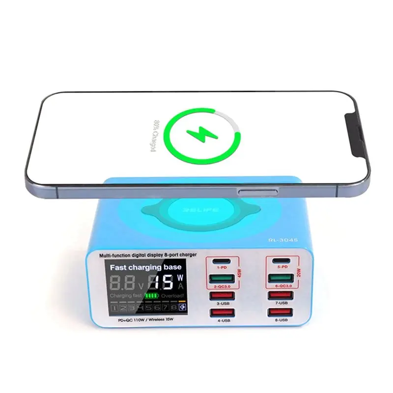 2X RELIFE RL-304S Smart 8+1Port USB Digital Display For All Mobile Phones And Tablet Charging EU Plug