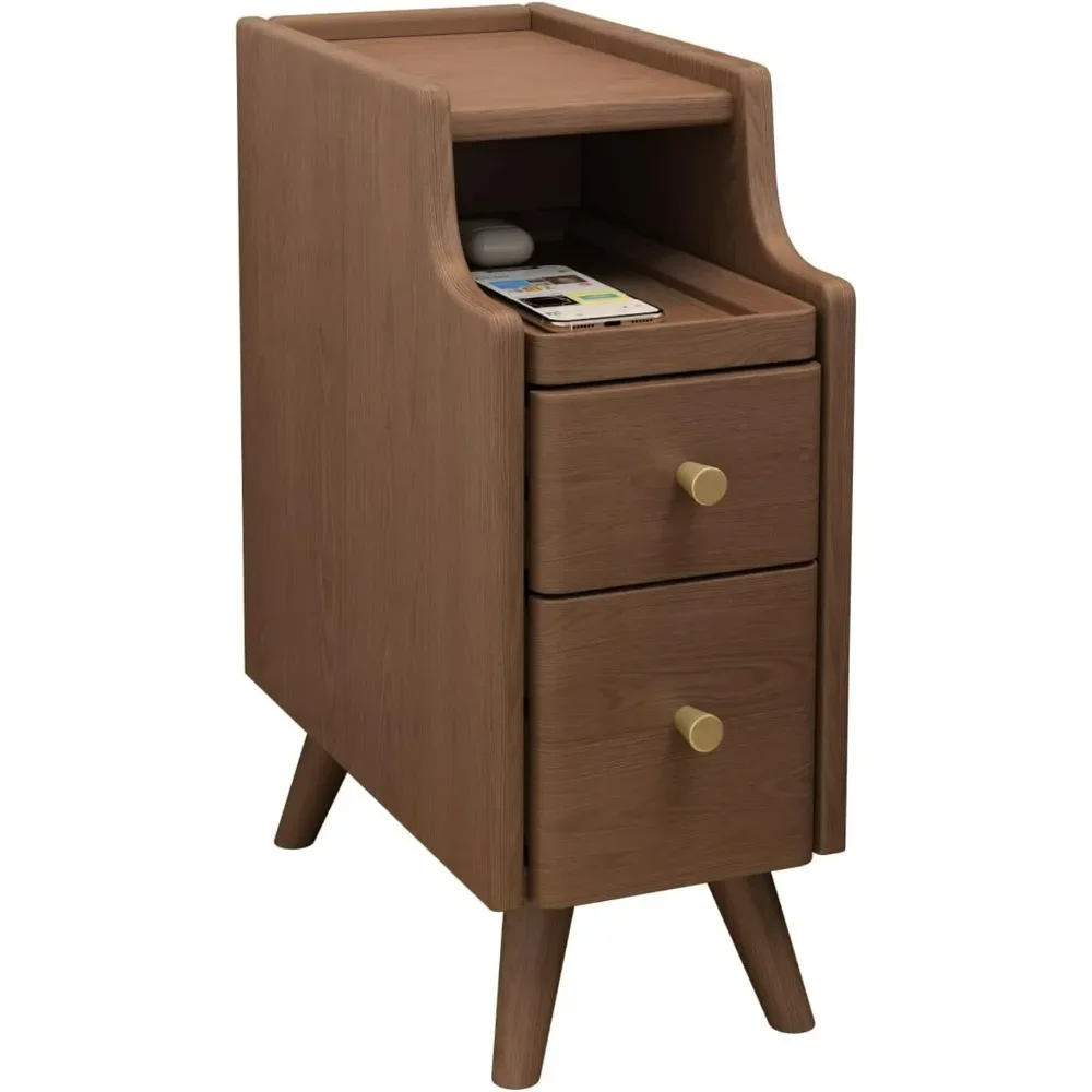 

Nightstand with 2 Drawers, Solid Wood NightStand, Walnut end Table for Bedroom, Closet, College Dorm, Beside table (Brown)