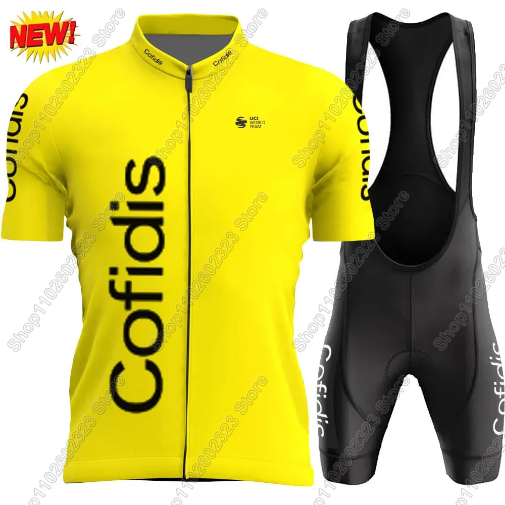 

Желтый велосипедный трикотаж Cofidis Team 2025 комплект, летняя одежда для велосипеда, рубашки для шоссейного велосипеда, костюм, шорты нагрудник для велосипеда, MTB Ropa Maillot