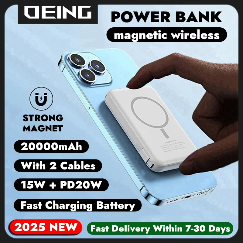 

20000mAh Magnetic Powerbank Wireless Power Bank 20W Fast Charger For iPhone 16 15 14 13 12 Pro Max Samsung Xiaomi Backup Battery