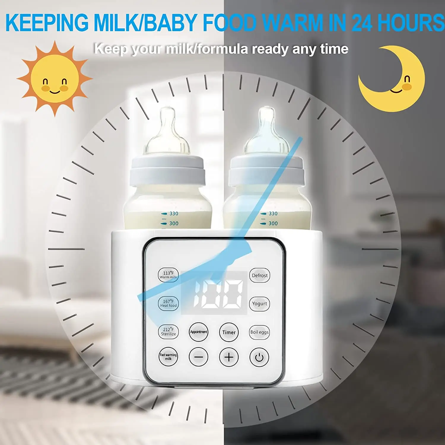 Safe Milk Warmer para diferentes tamanhos de mamadeira, Baby Milk Heater, Versátil