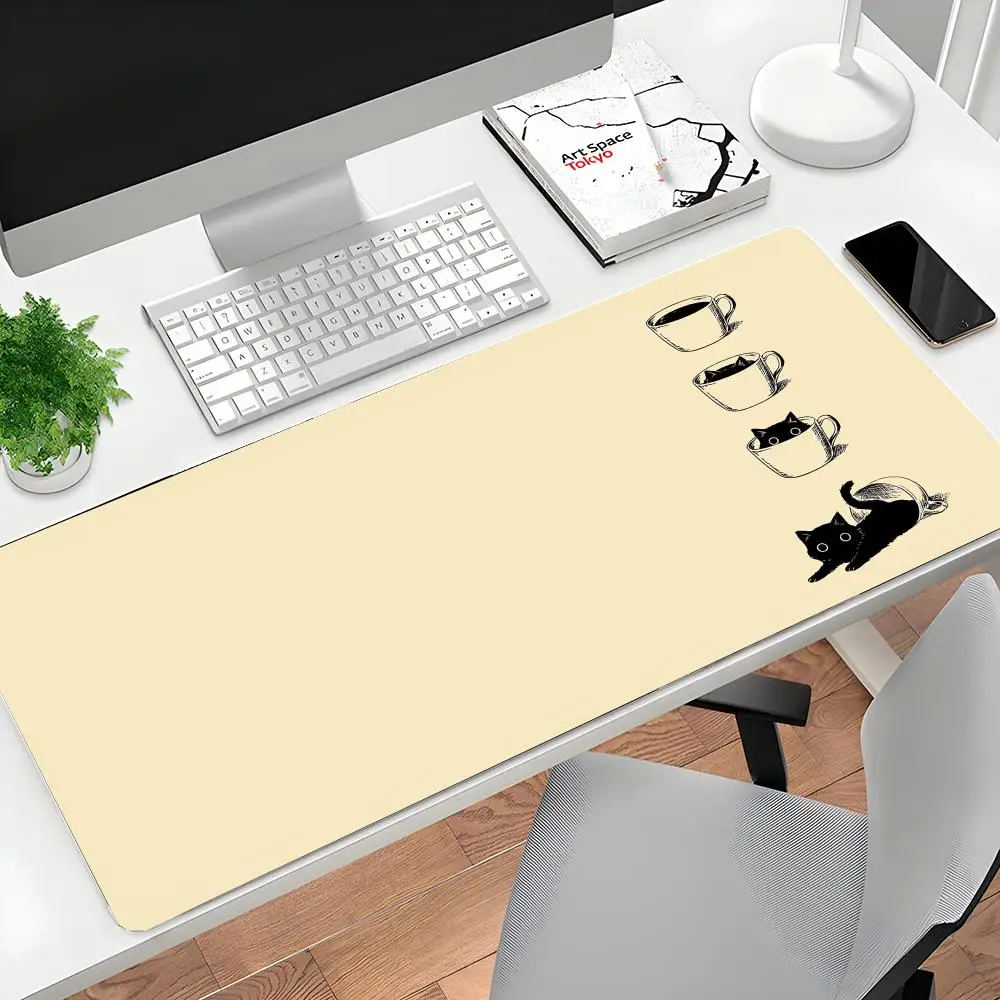 

Black Cat Illustration Mouse Pad Large Office Table Mats Computer Accessories Washable Anti-slip Rubber with Precision Lock Edge