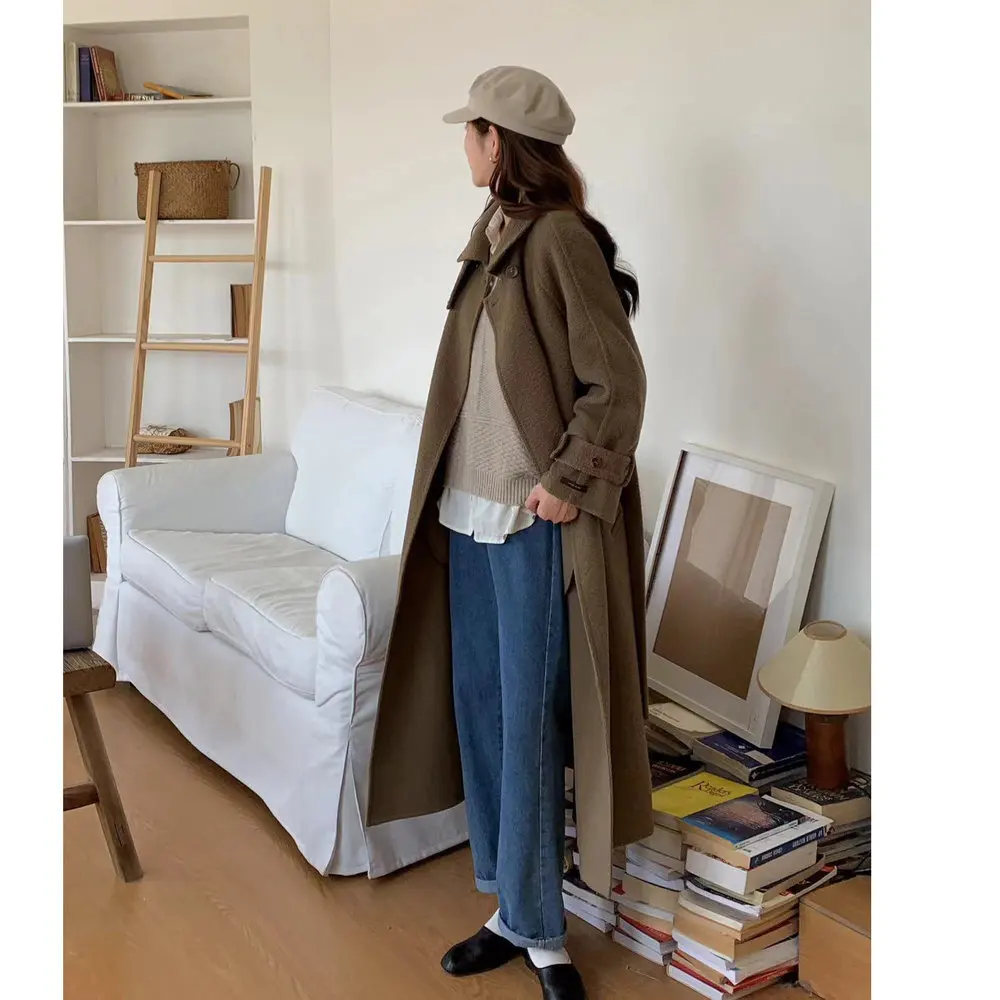 

Selfwill Double-Faced Woolen Coat Long oulder Insert Design Stand Collar Versatile Commute Sle Women's Autumn Winter Coat