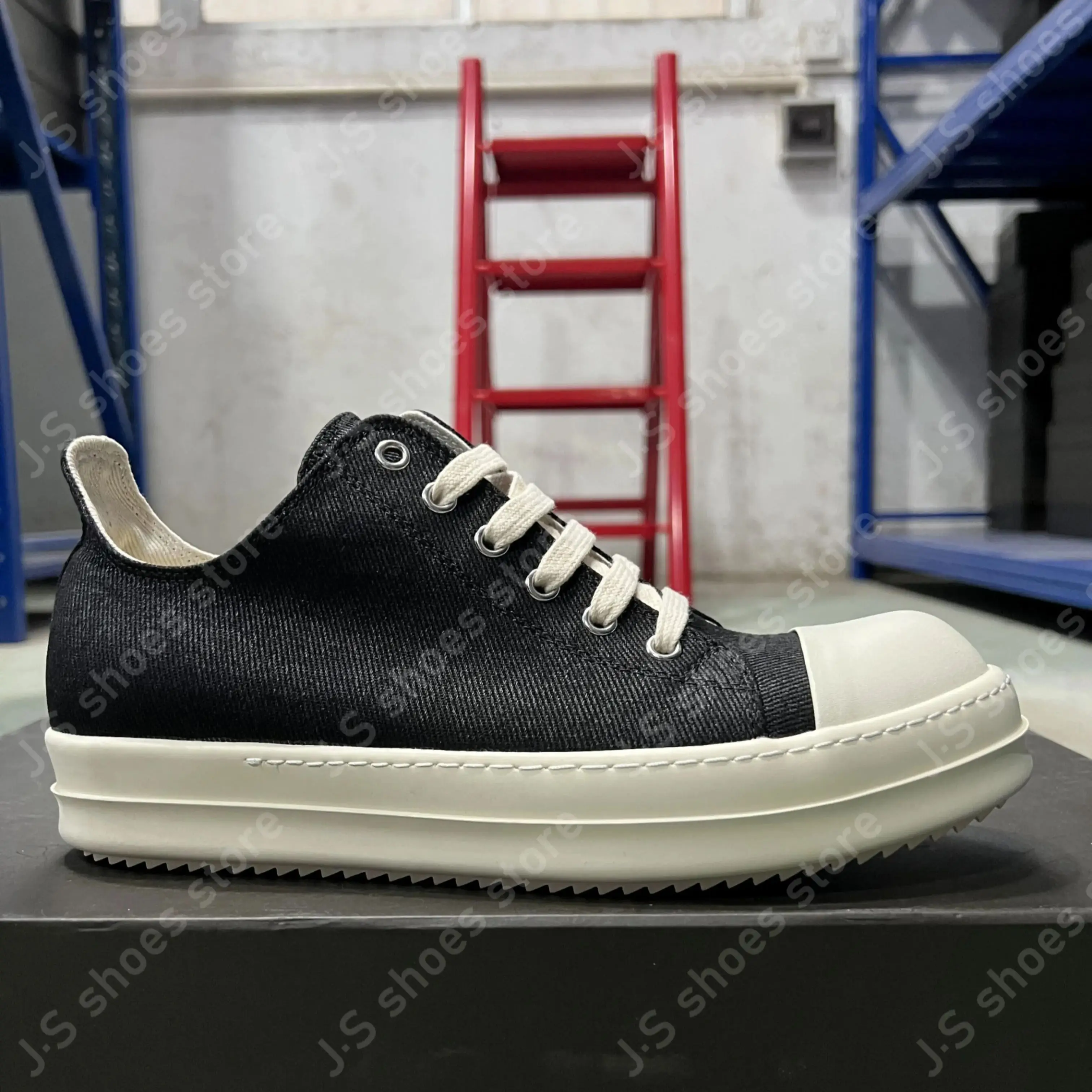 

Ricks Classic Men Shoe Black Wax Canvas Low Top Shoes Women Casual Sneaker Owens Luxury Lace Up Black Canvas Flat Sneakers