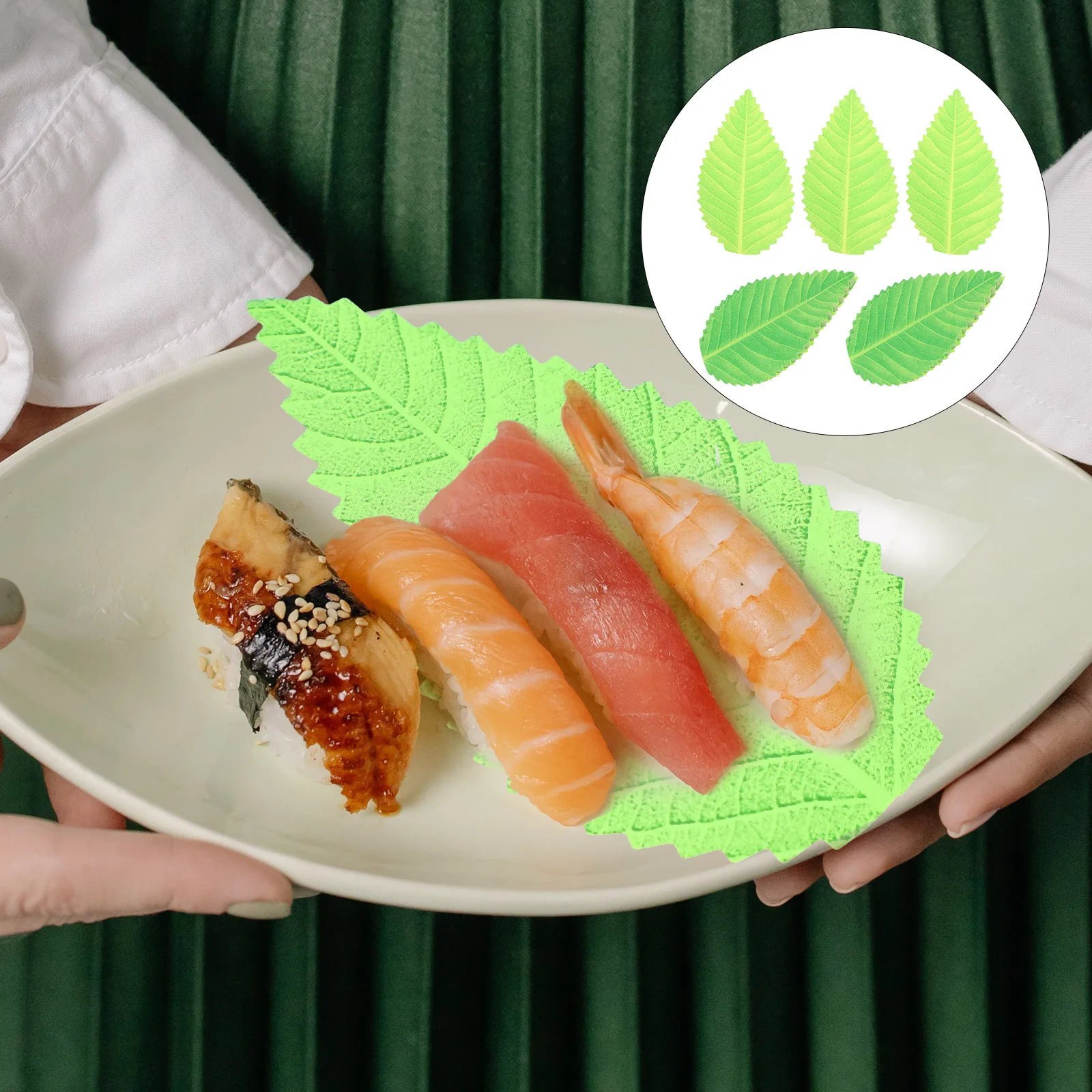 

200Pcs Sashimi Decorative Grass Sushi Leaves Ornament Resin Material Reusable Dish Decor Embellishment for Japanese Food Fake