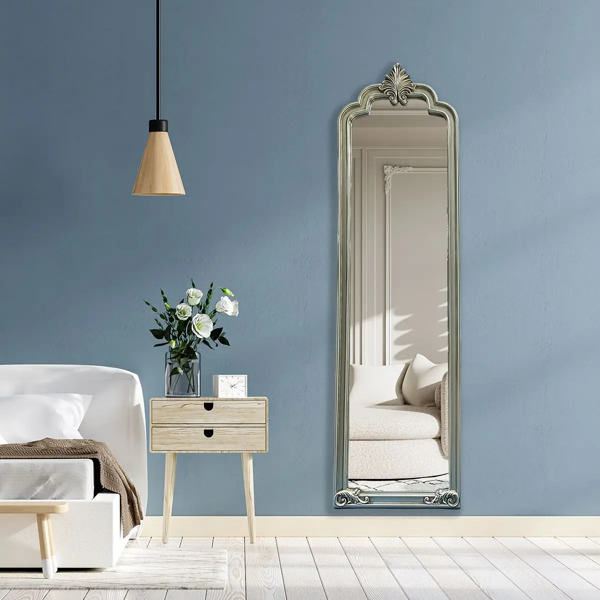 French vintage wall-mounted home full-length mirror, European dressing mirror, cloakroom fitting mirror, wall-mounted decorative