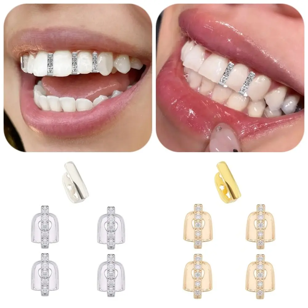 3/5Pcs Punk Hip Hop Teeth Grillz Bling Removable Rhinestone Teeth Caps Gold Silver Color Fashion Single Clips Grillz Men/Women