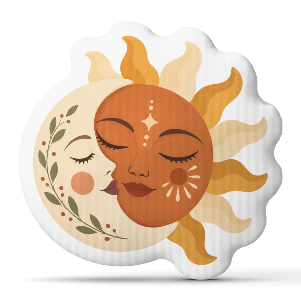Sun and Moon Embrace Shaped Throw Pillow Celestial Boho Cushion Stuffed Floor Pillow for Sofa Bedroom Home Decor Gift Art
