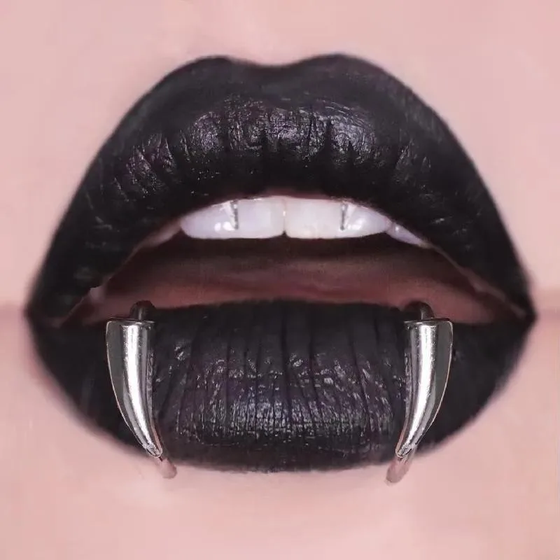 Hip Hop Punk Gothic Vampire Fangs Lip Rings, Fake Piercing Sharp Teeth Body Jewelry for Halloween