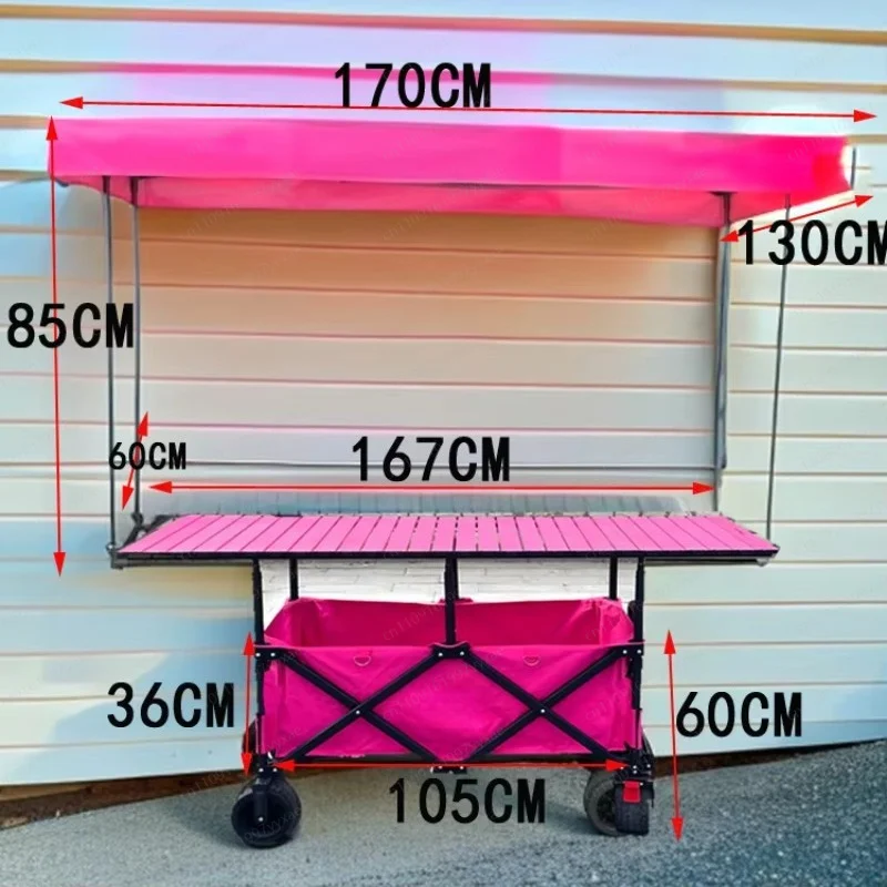 Six‑Pole Extended Vendor Wagon Cart, 167*60cm Large Table Board, Adjustable Height Foldable Mobile Stall Cart
