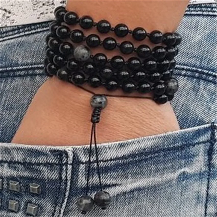 Obsidian Necklace 108 Buddha Beads Bracelet Necklace Blessing Energy Dark Matter Relief Taseel Inspiration Meditation Mala Yoga