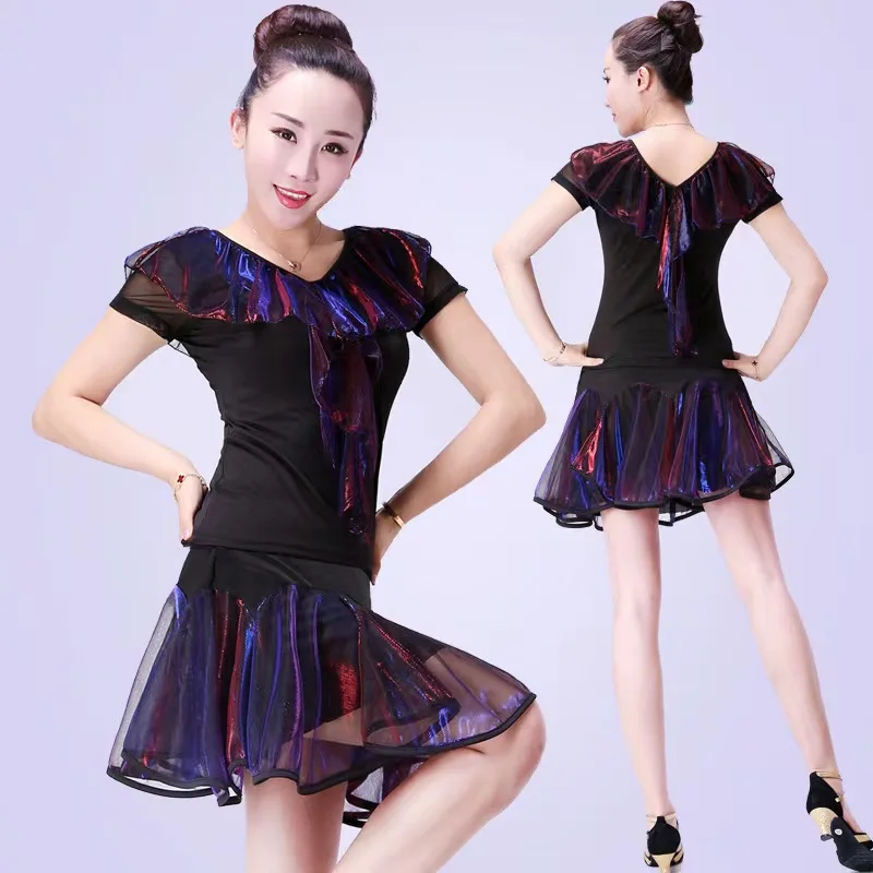 New Ballroom Dance Competition Clothing For Women Black Lantern Sleeved Fish Bone Skirt Suit Waltz Modern Dance Dress