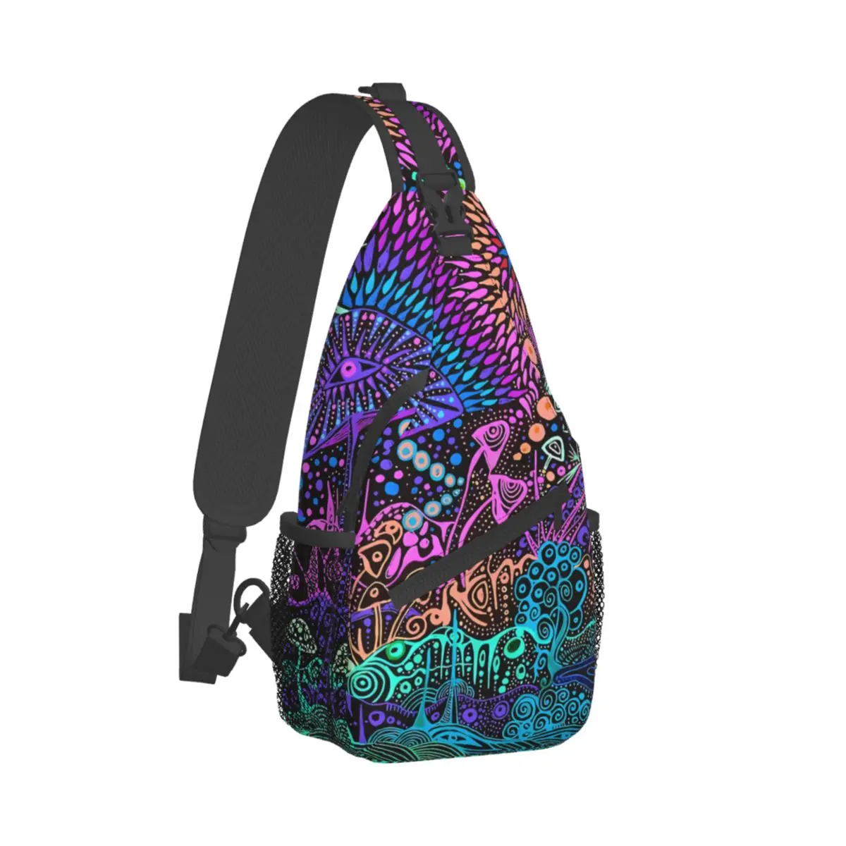 Mushrooms On The Moon Crossbody Chest Bags Neon Pattern Pockets Travel Pack Messenger Sports Teens Shoulder Bag Unisex