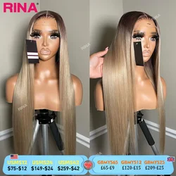 13x4 Dark Brown Blonde Straight Lace Front Human Hair 200 Density 13x6 Transparent Lace Frontal Wig Brazilian For Women
